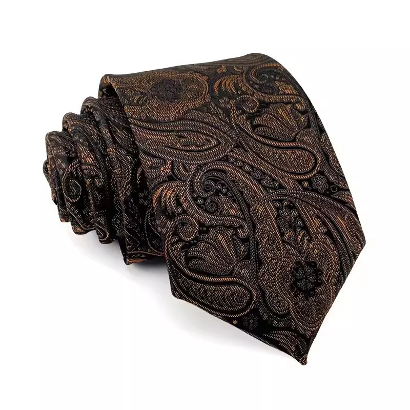 New 7CM Mens Ties Stripes Paisley Necktie Brown Color Formal Classic Business Neck Ties Jacquard Woven Necktie For Men Party