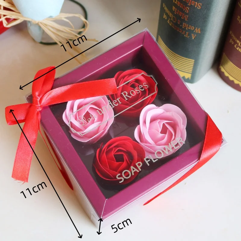 4pcs/box Valentine's Day Imitation Flower Eternal Flower Gift Box, Gradual Soap Flower Rose, With Hand Gift Decoration