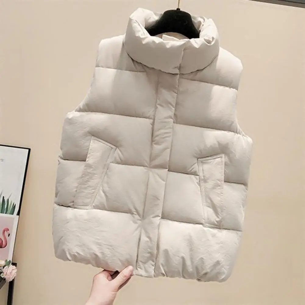 Women Cotton Vest Women's Winter Vest Coat with Thickened Padding Zipper Closure Turn-down Collar for Windproof Heat Retention