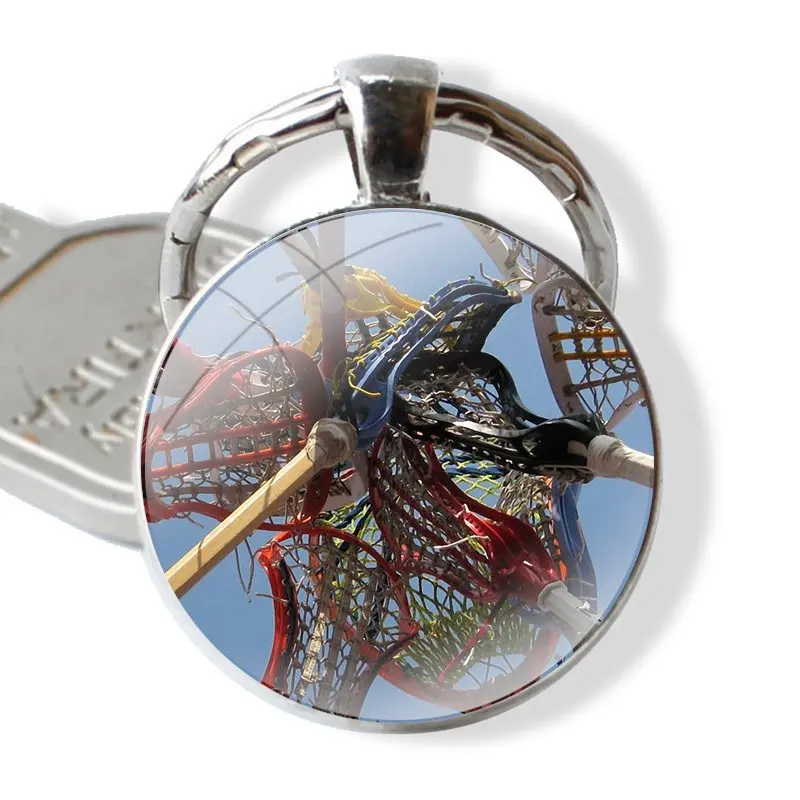 Glass Metal Pendant Key Chain Classic Men Women Key Ring Accessories Jewelry Gifts Lacrosse Goalie