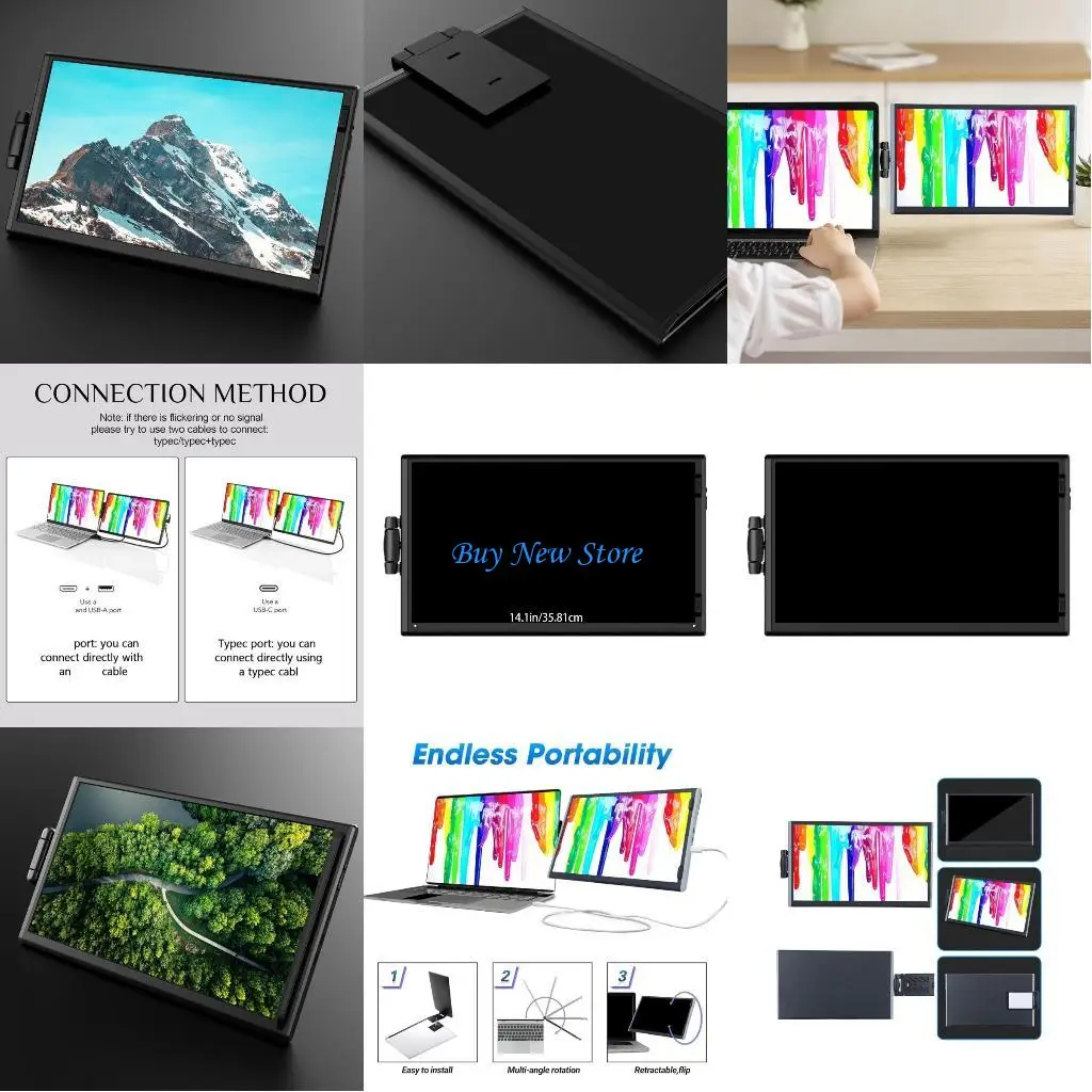 

20CE Laptop Monitor Extender 14.1inch Portable Double Screen External Second Monitor