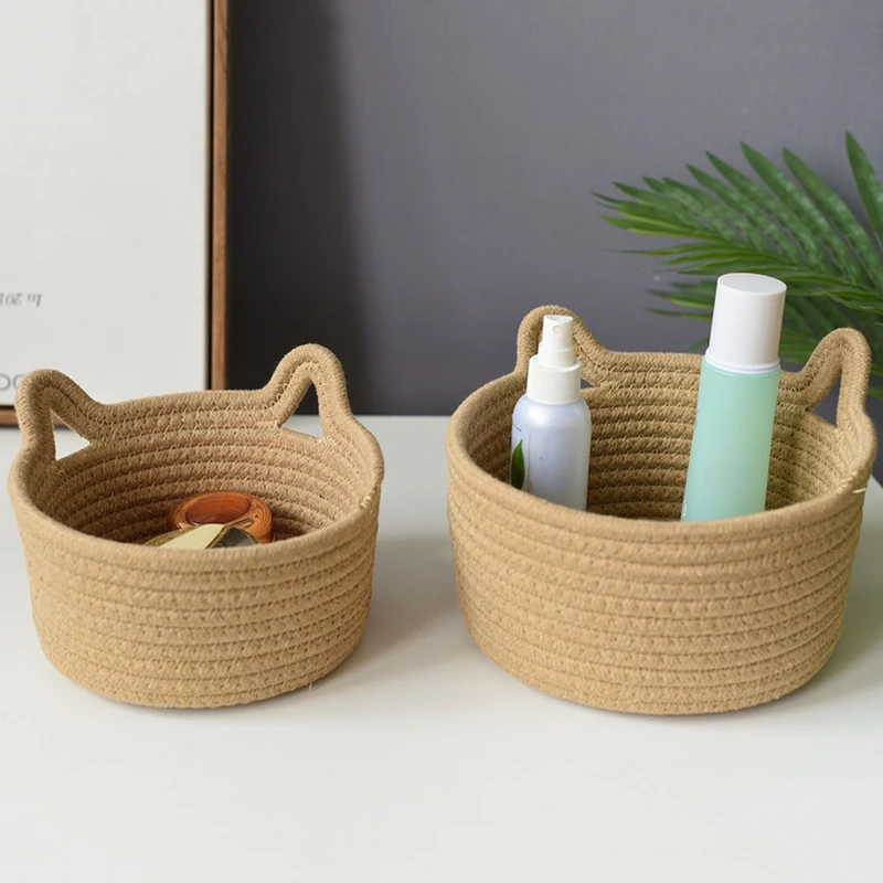 Decorative Storage Basket Lovely Storage Organizer Cat Cotton Rope Basket Toy Storage Basket