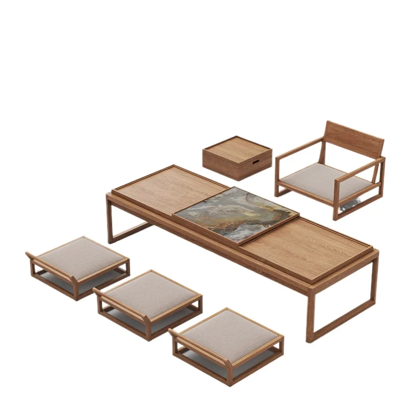 CX Balcony Zen-style solid wood low tea table with Song-style aesthetics and sliding storage tea table