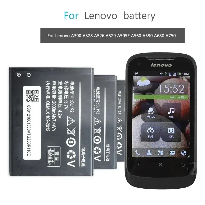 3.7V 2000mAh Mobile Phone Batteries BL192 For Lenovo A328 A328T A526 A750 A529 A560 A680 A590 A300 A388T A505E Portable Battery