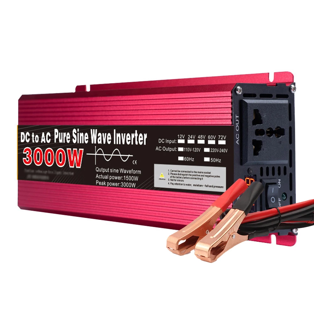 محول موجة جيبية نقية تيار مستمر 12 فولت إلى تيار متردد 220 فولت 1000W1600W2200W3000W محول طاقة محمول محول طاقة شمسية