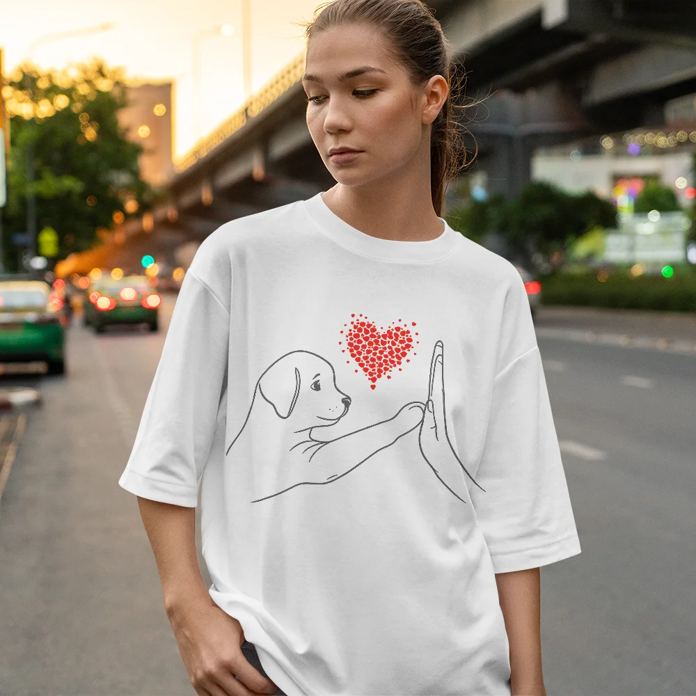 

Женская футболка с круглым вырезом и короткими рукавами с принтом Love High-five and Dog, эластичный женский топ с короткими рукавами и модным принтом