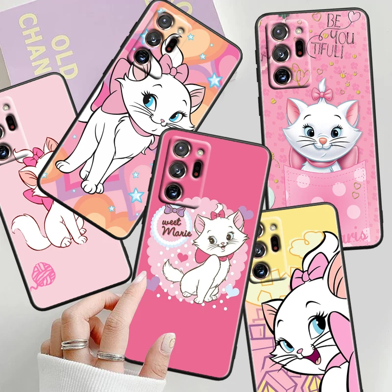 

Cartoon Pink Marie Cat For Samsung Note 20 10 Ultra Plus A31 A14 A12 A70 A34 A25 A04 A05 A15 A24 5G Black Back Phone Case