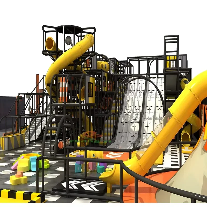 Indoor Adventure Playground with Ball Pool Trampoline Big Slide Made of Plastic Wood Plush for Kids' Fun