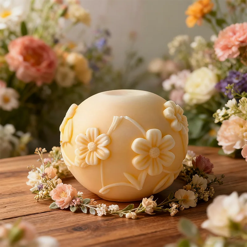

Floral Sphere Silicone Mold DIY 3D Embossed Flower Aromatherapy Candle Plaster Craft Mould for Home Decor Art Project Gift