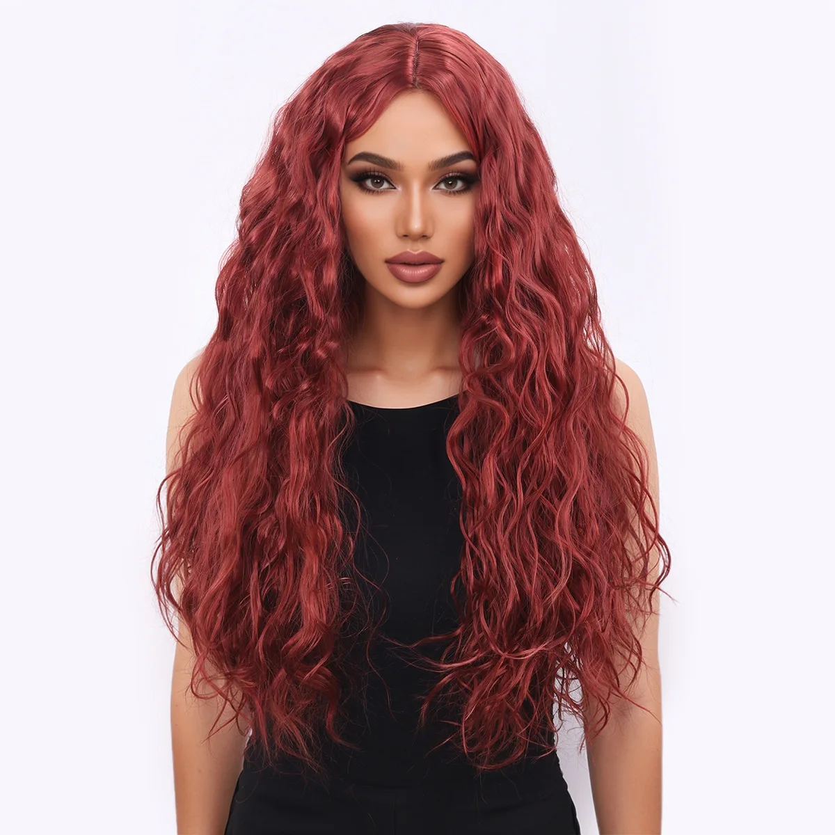 New African wig for women, fashionable red small curly hair, corn perm, split bangs, full top headband-Synthetic fiber wig