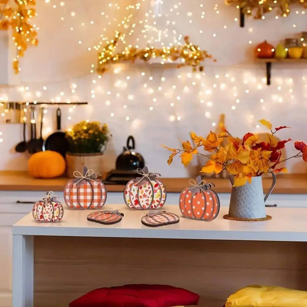 Ensemble de décoration d'escalier à plusieurs niveaux avec cuir chevelu en érable en bois, signe de table Aliments, plaid d'automne rustique