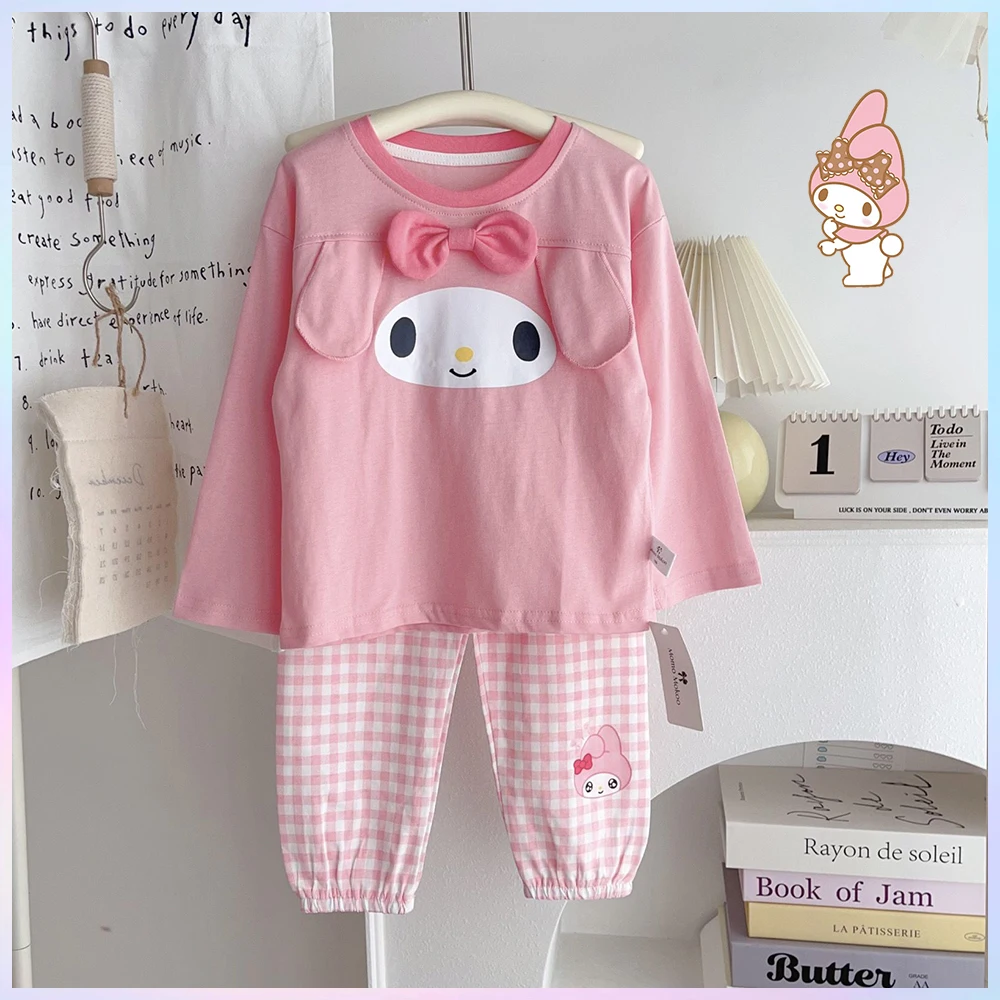 

Sanrio 2Pcs Kawaii Anime Pajamas Melody Kuromi Pajamas Children Household Clothes Cotton Pajama Long Sleeves Pants Cartoon Gift