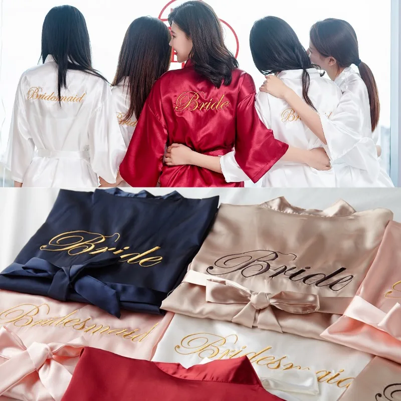 Wedding Bride Bridesmaid Robes for Women Bridal Party Gifts Team Dress Gown Silk Satin Sleepwear Kimono Sexy Summer Bathrobe