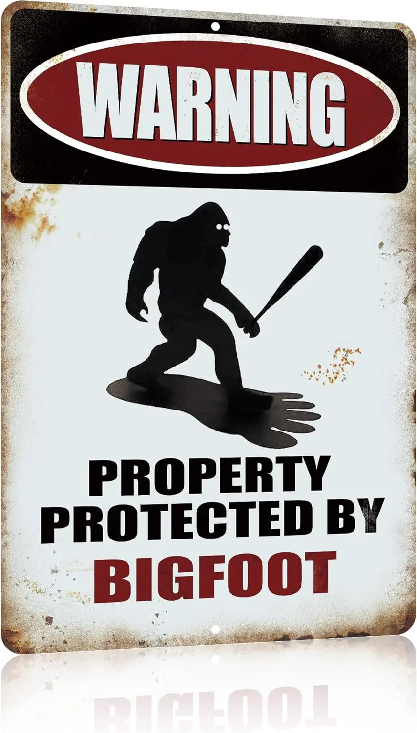 Funny Sasquatch Gift Metal Sign Warning Property Protected by Bigfoot Gifts Tin Signs Vintage Garage Garden Forest Back Yard Dec