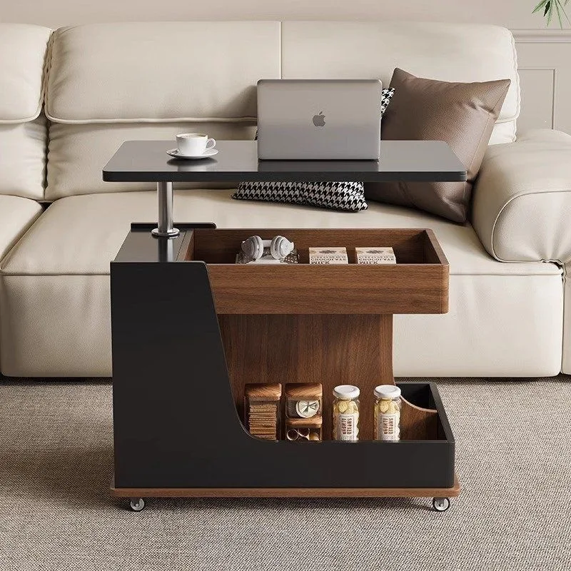 Movable side table coffee table small apartment living room household trolley new modern wind lift sofa solid wood side cabinet