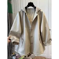 Chaqueta Cortavientos de Moda Tallas Grandes para Mujer, Novedad Primavera Otoño 2026, Chaqueta con Capucha Suelta de Lujo con Encaje, Prenda Exterior de Moda para Dama