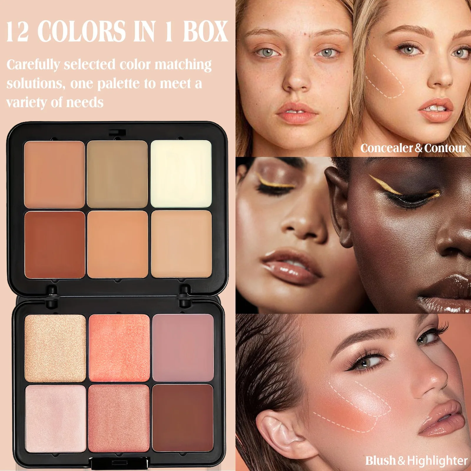 12 Kleuren Ijzeren Doos Concealer Blush Crème Matte Contour Make-Up Alles-In-Één Palet