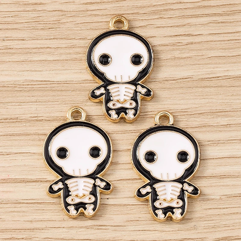 

10pcs 14x23mm Cartoon Enamel Halloween Skeleton Charms Pendants for Making DIY Necklaces Earrings Bracelets Jewelry Findings