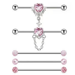 1PC Sparkly Industrial Piercing Barbell Jewelry Stainless Steel CZ Heart Ball Cartilage Helix Earring Women Men Body Piercing