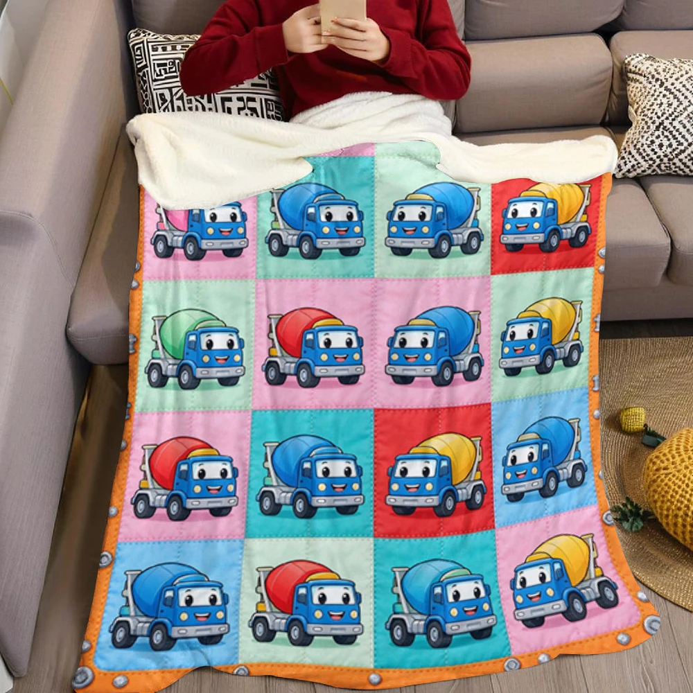 Blue Loader Tire Stripe Grid Flannel Blanket Perfect for Sofa Office Bed Travel Sleep Read Relax Camping Four Season Use
