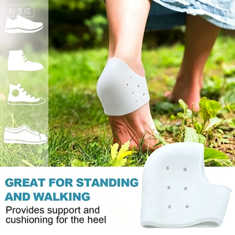 2Pairs Silicone Heel Protector Socks Woman Man Heel Spurs Dry Cracked Plantar Fasciitis Pain Relief Breathable Gel Heel Pads view 4