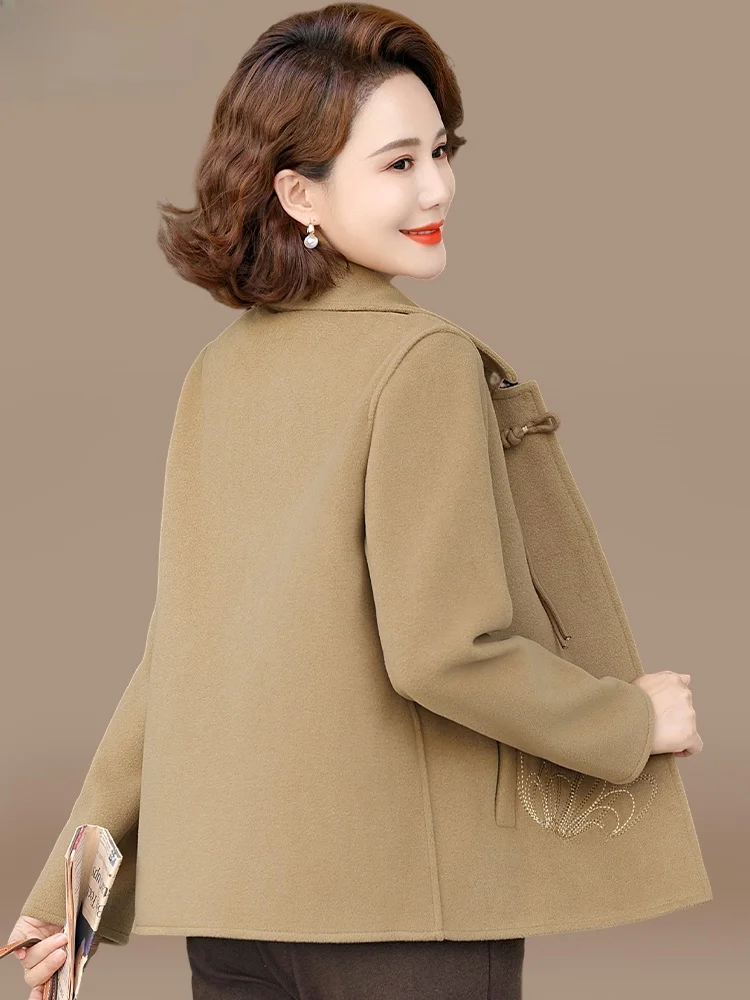 

Новое китайское шерстяное пальто для женщин старше 50 лет, осеннее, модное, прямого кроя, на пуговицах, кардиган из смесового полиэстера, с длинными рукавами