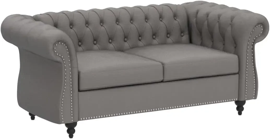 Accent Sofa, Chesterfield Loveseat Modern Velvet Couch Upholstered Sofa with Tufted Back for Living Room Furniture (Grey)