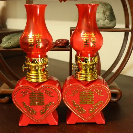 High end Double Happiness Imitation Coal Oil Lamp LED Light Wedding Supplies