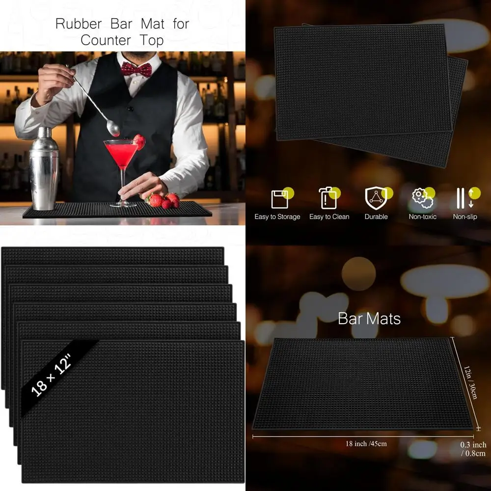 

Набор из 10 нескользящих резиновых ковриков 18x12 дюймов для баров, столов и ресторанов - черные