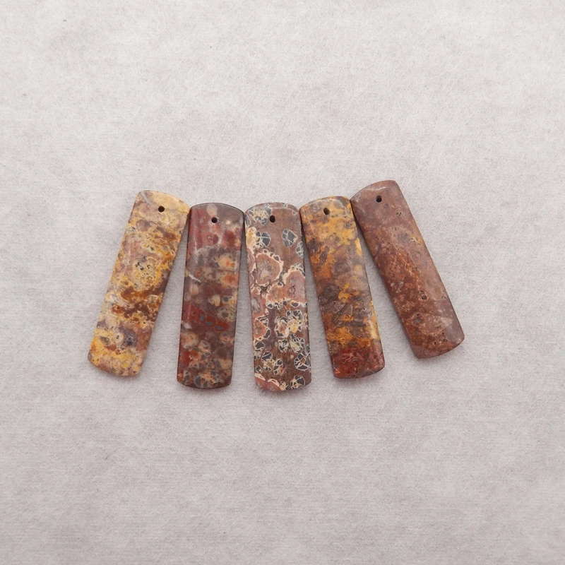 

5PCS Orbicular Rhyolite Birds Eye Jasper Earring Beads Natural Handmade Gemstones Jewelry Making Accessories 40x12x3mm 15.8g