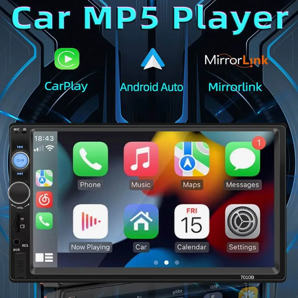 

7 Inch Carplay Android Auto Car Radio 2 Din MP5 Player Touch Screen Multimedia FM ISO Power Aux Input Bluetooth USB Mirror Link