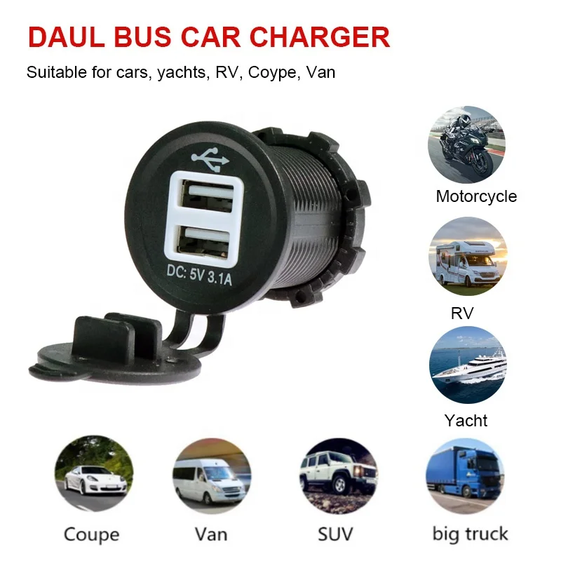 12V 24V Auto Adapter Motorfiets 5V 2.1a Dual Usb Autolader Socket