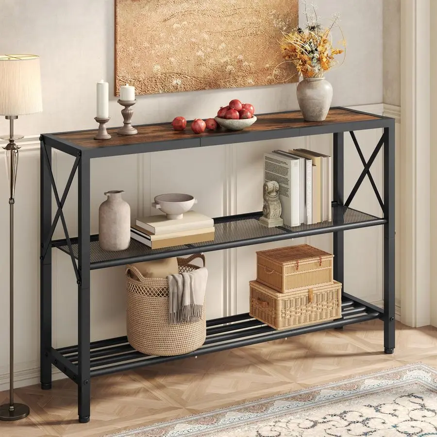 

Industrial Console Table, 3 Tier Entryway Table, Hallway Table, Narrow Sofa Table with Shelves, Entrance Table for Entryway, Li