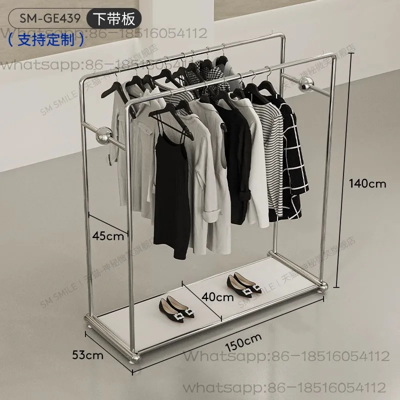 Clothing store display rack Stainless steel mirror women's clothing store Floor-to-ceiling middle island rack Double row hanger