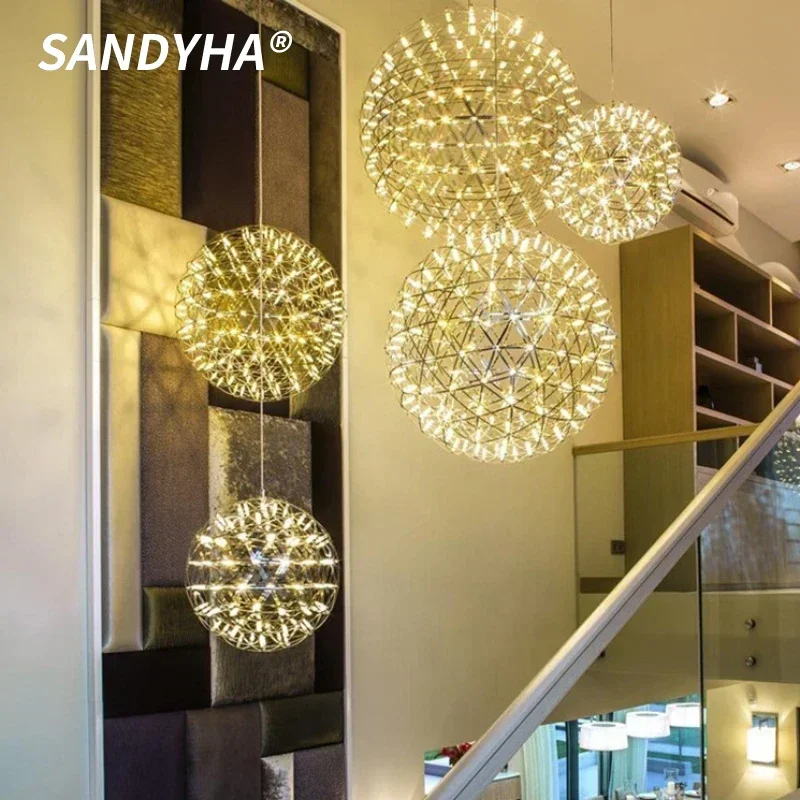 

SANDYHA Modern Iron Ball Pendant Lights Hollow Out Design Hanging Chandelier Living Room Dining Table Lighting Home Decoration