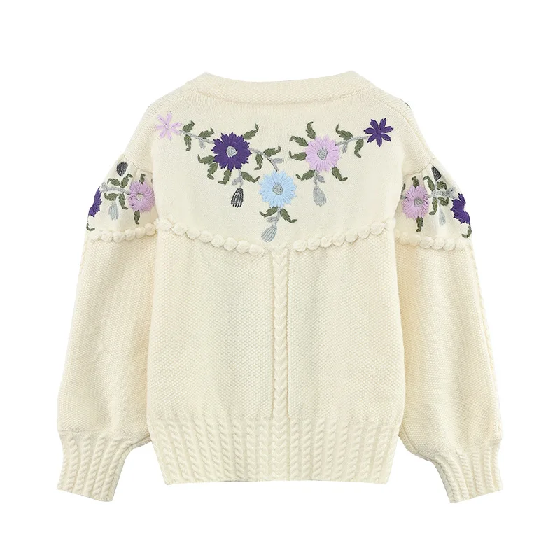 Flower Embroidery Sweater Women Autumn Winter Jacquard Knit Cardigan O-Neck Cashmere Wool Knitwear Coat Jumper