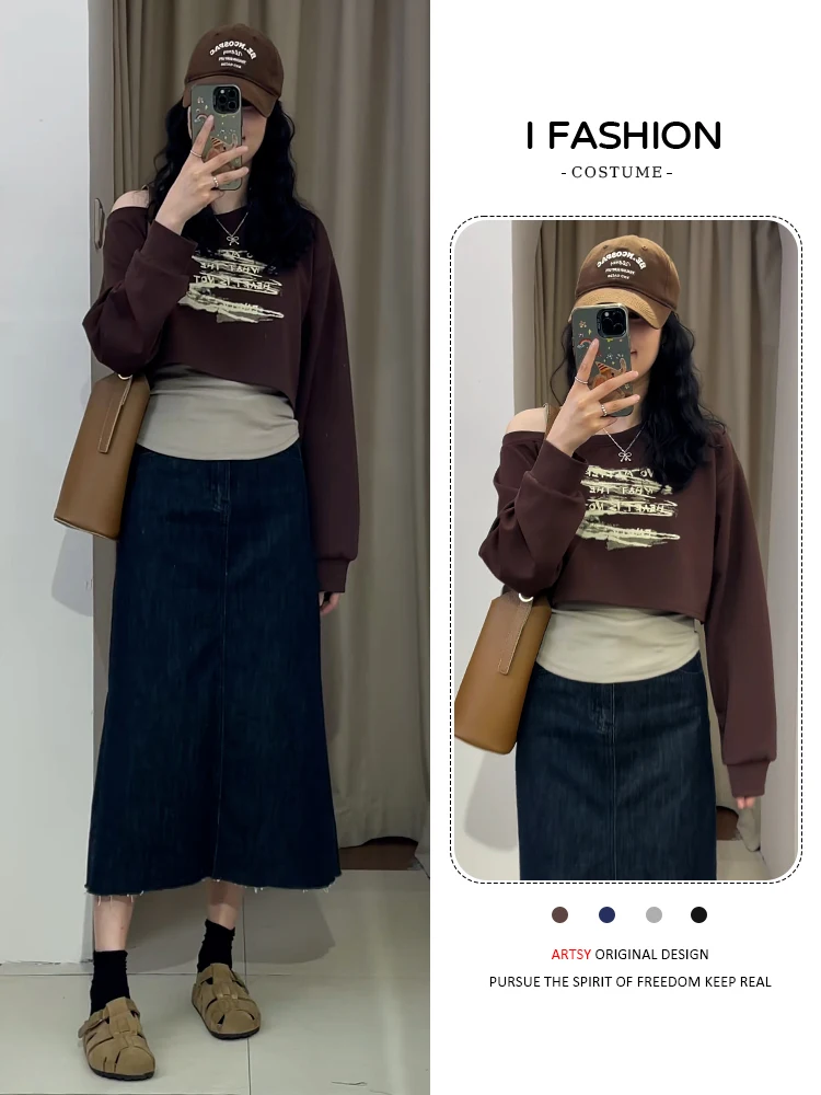 Conjunto de Faion único para mujer, sudadera ter Ne, falda larga, Sve, cintura alta, mezcla de algodón y poliéster, principios de otoño