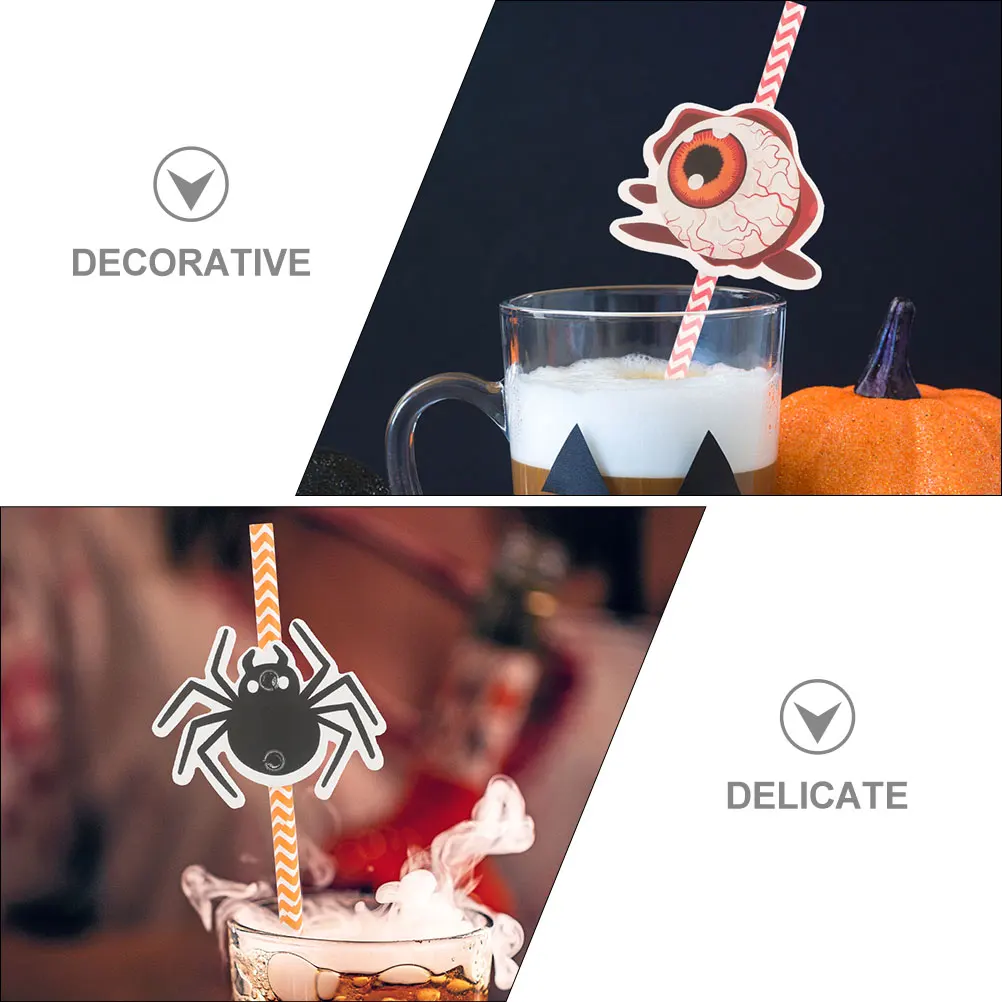 

Party Supplies Halloween Decorations Juice Straws Paper Skull Drinking Themed for