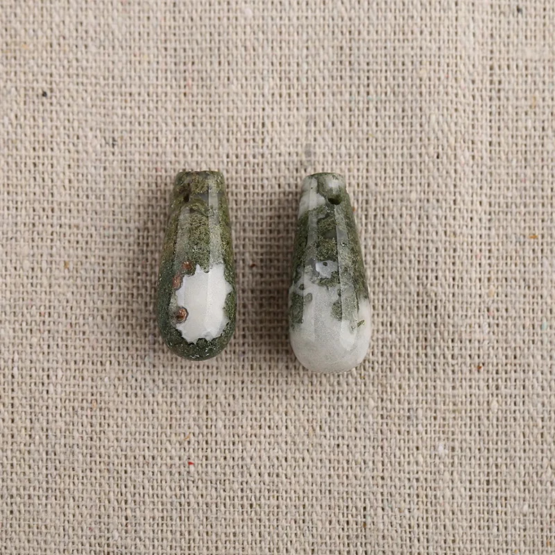 

B&F Drop Moss Agate Pendant Beads, Handmade Natural stones beads, Polished Stones for jewelry Making Supplies
