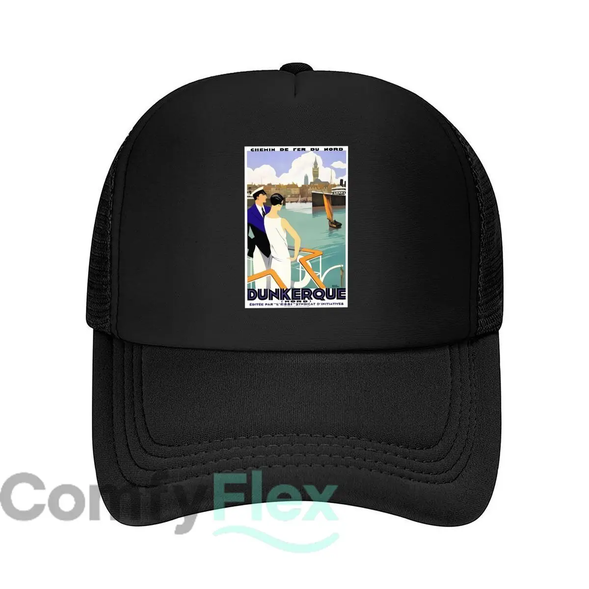 Chemin de Fer du Nord Dunkerque Vintage Travel Poster Art Graphic Mesh Baseball Cap Casual Hat Outdoor  For Womens Unisex Female