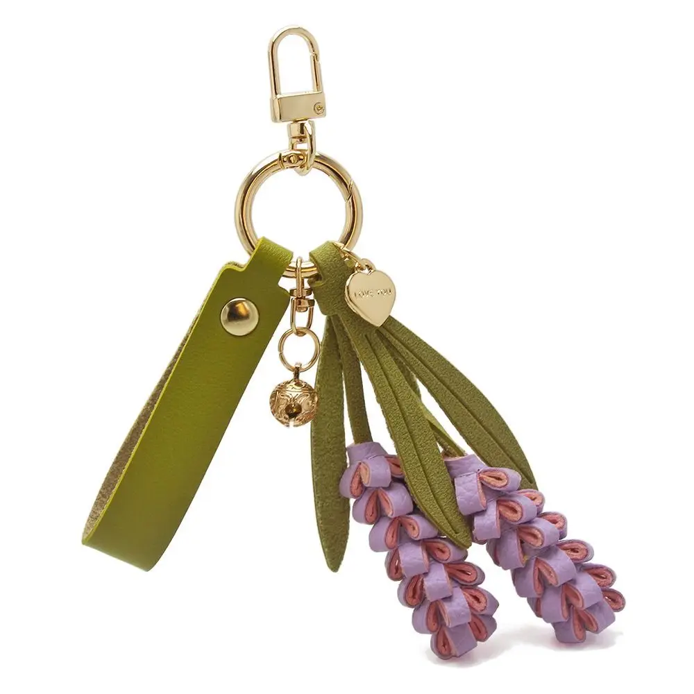 Lovely Purple Pu Leather Flower Pendant Lavender Hanger Pu Flower Keychain Weave Fashion Bag Charm Car Keyring