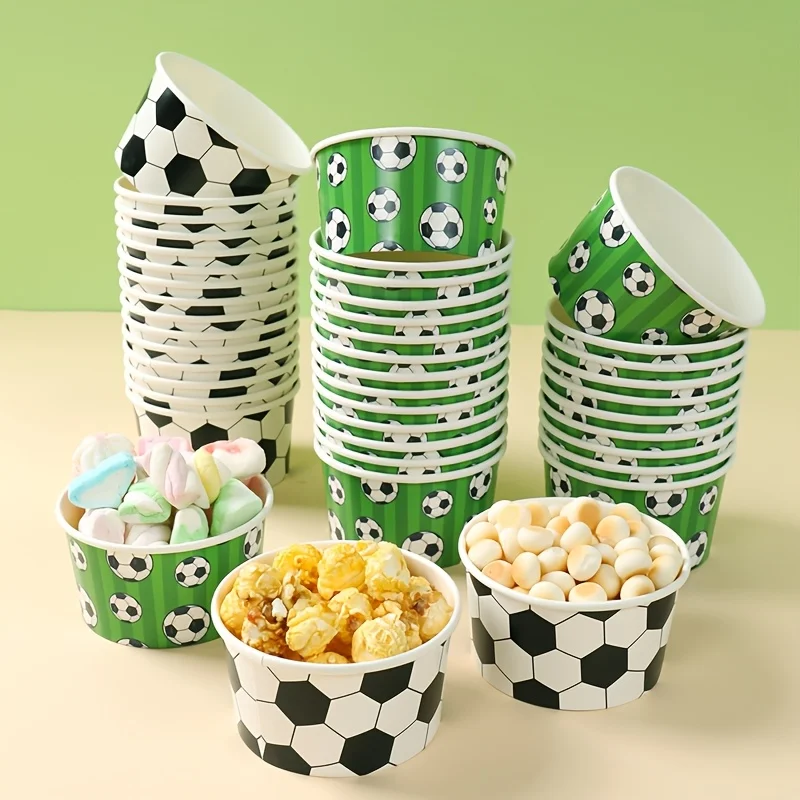 

10PCS Soccer Theme Disposable Paper Cups and Bowls Set, Snack Serving for Birthday Baby Shower Party
