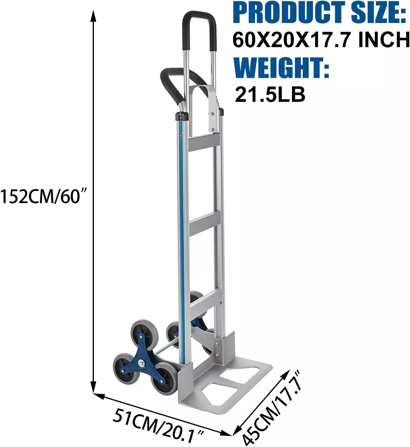 Carrinho de escalada de escada 2 em 1, caminhão de mão resistente, dolly 650 lbs, caminhões de mão com alça ajustável, carrinho dobrável