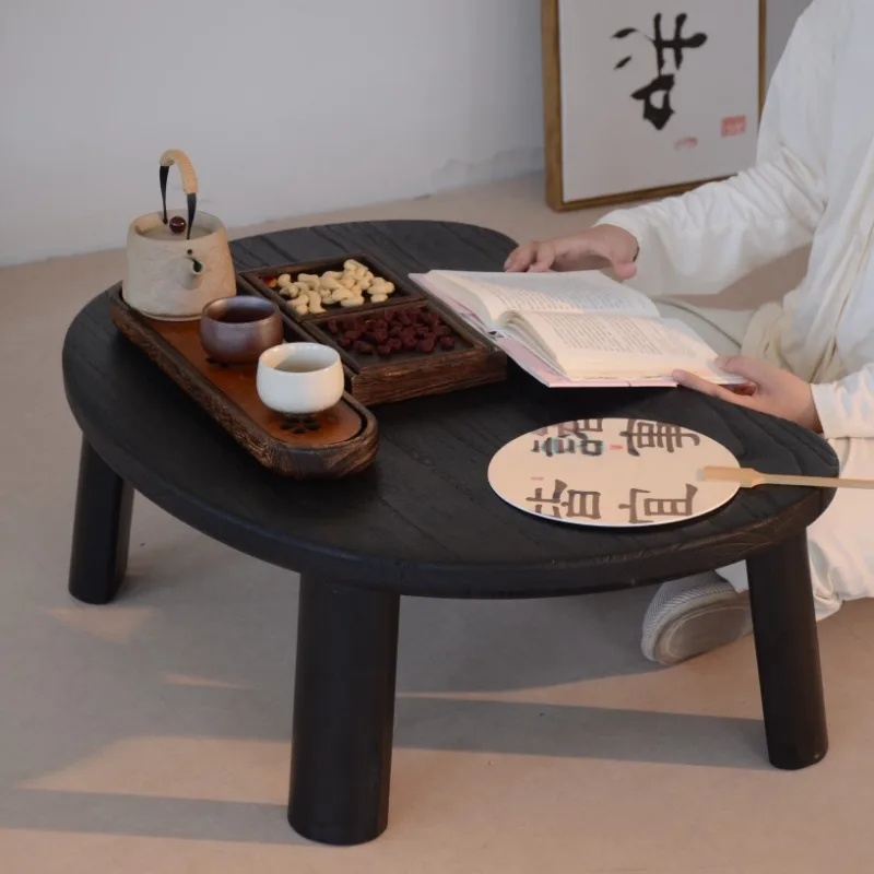 Solid Wood Wabi-Sabi Tea Table Tatami Low Table for Zen Living Room & Bay Window Japanese Modern