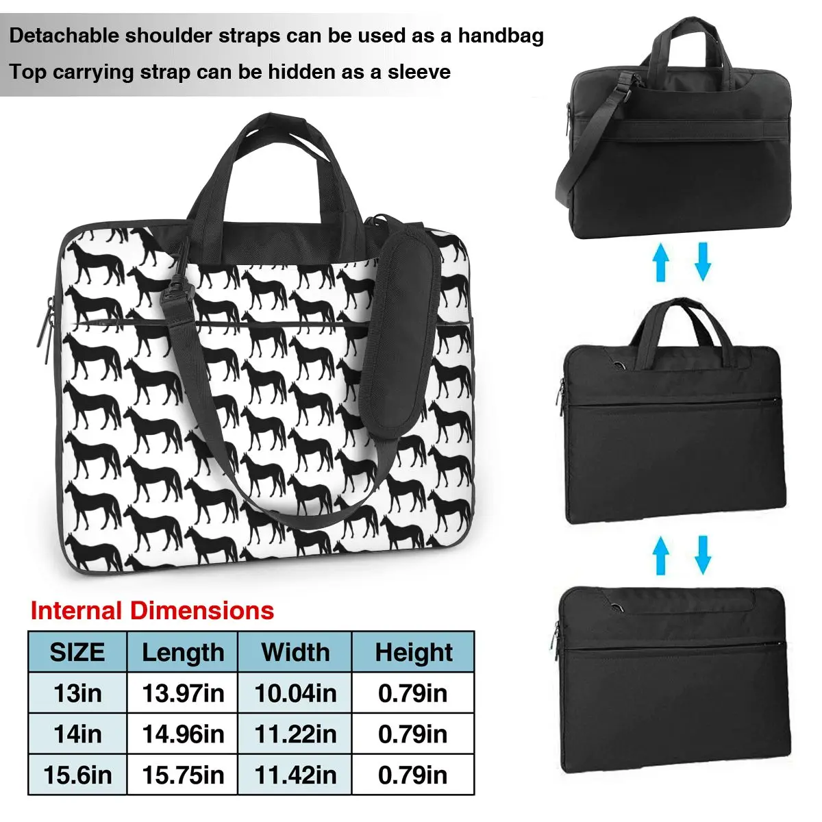 Horse Pattern Laptop Bag Animal Beautiful Black White Horses For Macbook Air Pro Acer Dell 13 14 15 Case Cute Shockproof Pouch