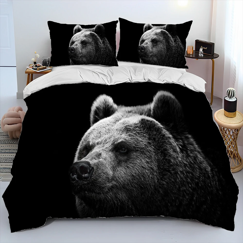 Brown Bear Polar Bear Animal Comforter Bedding Set,Duvet Cover Bed Set Quilt Cover Pillowcase,King Queen Size Bedding Set Adult