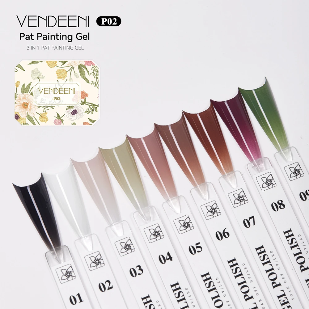Vendeeni 9 Farben Patting Painting Gel Nagellack UV LED Soak Off Gel Lack Gradient Pat Gel Palette Blooming Transfer Design – Detail 8
