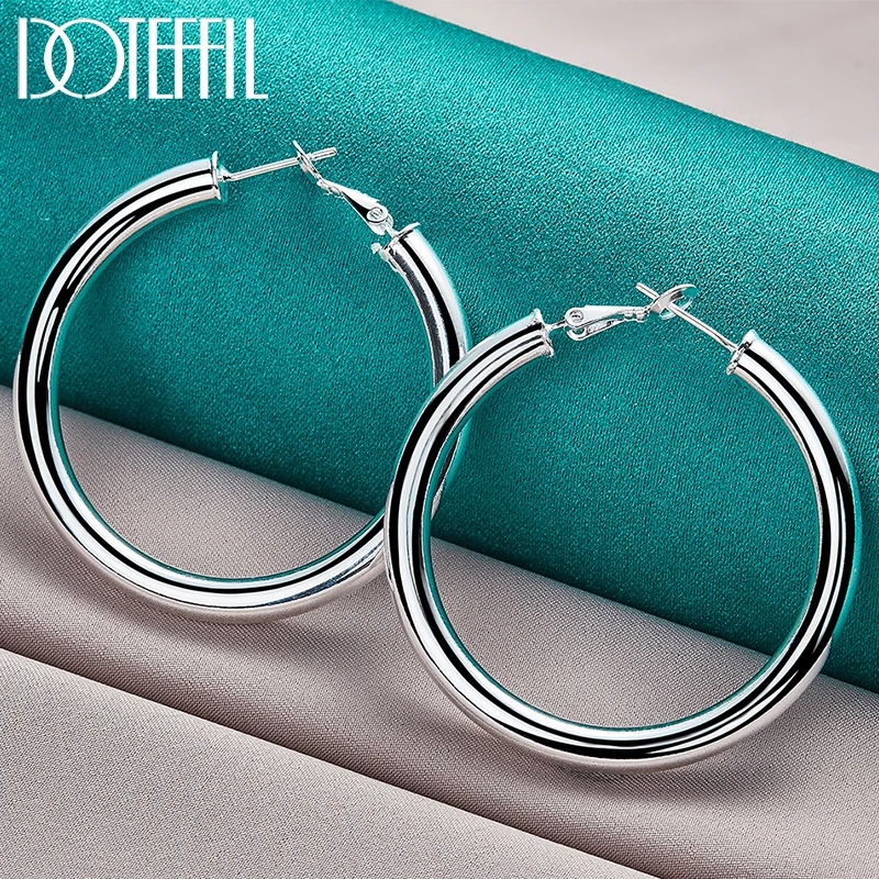 

DOTEFFIL 925 Sterling Silver 50mm Round Smooth Big Circle Hoop Earrings For Woman Fashion Party Wedding Jewelry