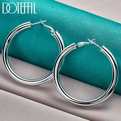 DOTEFFIL 925 Sterling Silver 50mm Round Smooth Big Circle Hoop Earrings For Woman Fashion Party Wedding Jewelry