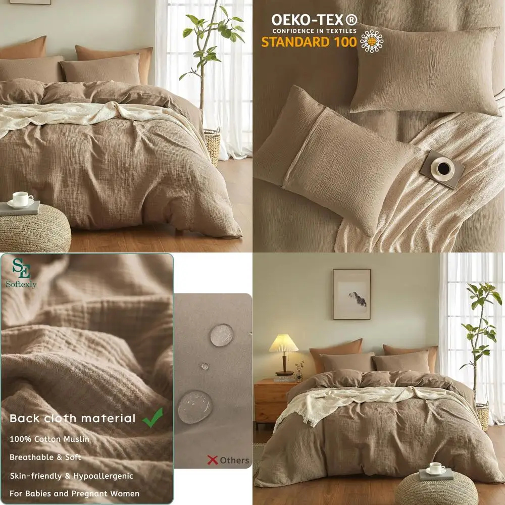 

Queen Size 100% Cotton Washed Muslin Duvet Cover Set - Ultra Soft, Linen-Like Comforter Cover, 3-Piece Bedding Ensemble